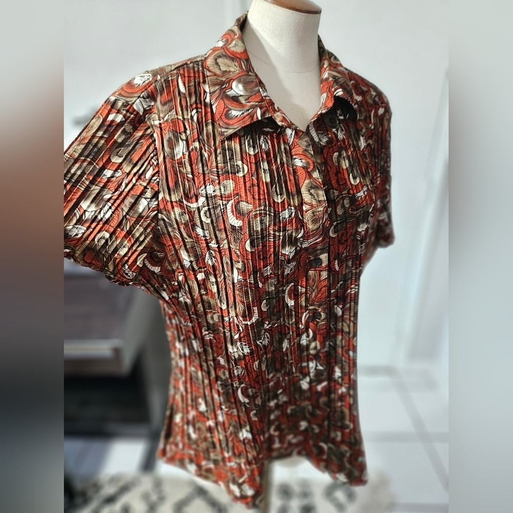 East 5th Boho Ruffled Top, Red, Patterned, Sz 3X